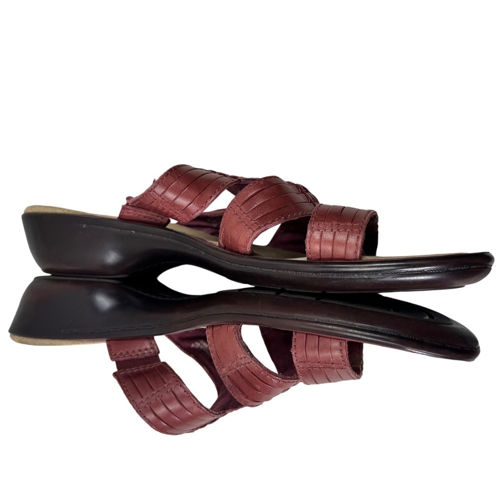 Clarks Slide Sandals Womens 8.5M Burgundy Leather Woven Bendables Comfort Casual - Picture 7 of 15